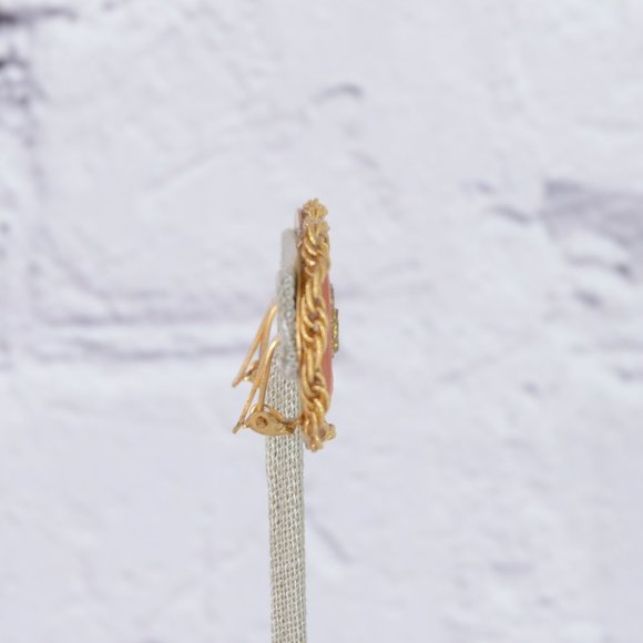 Vintage Patti Horn Pink Pearlescent Disc Earrings… - Picture 6 of 15